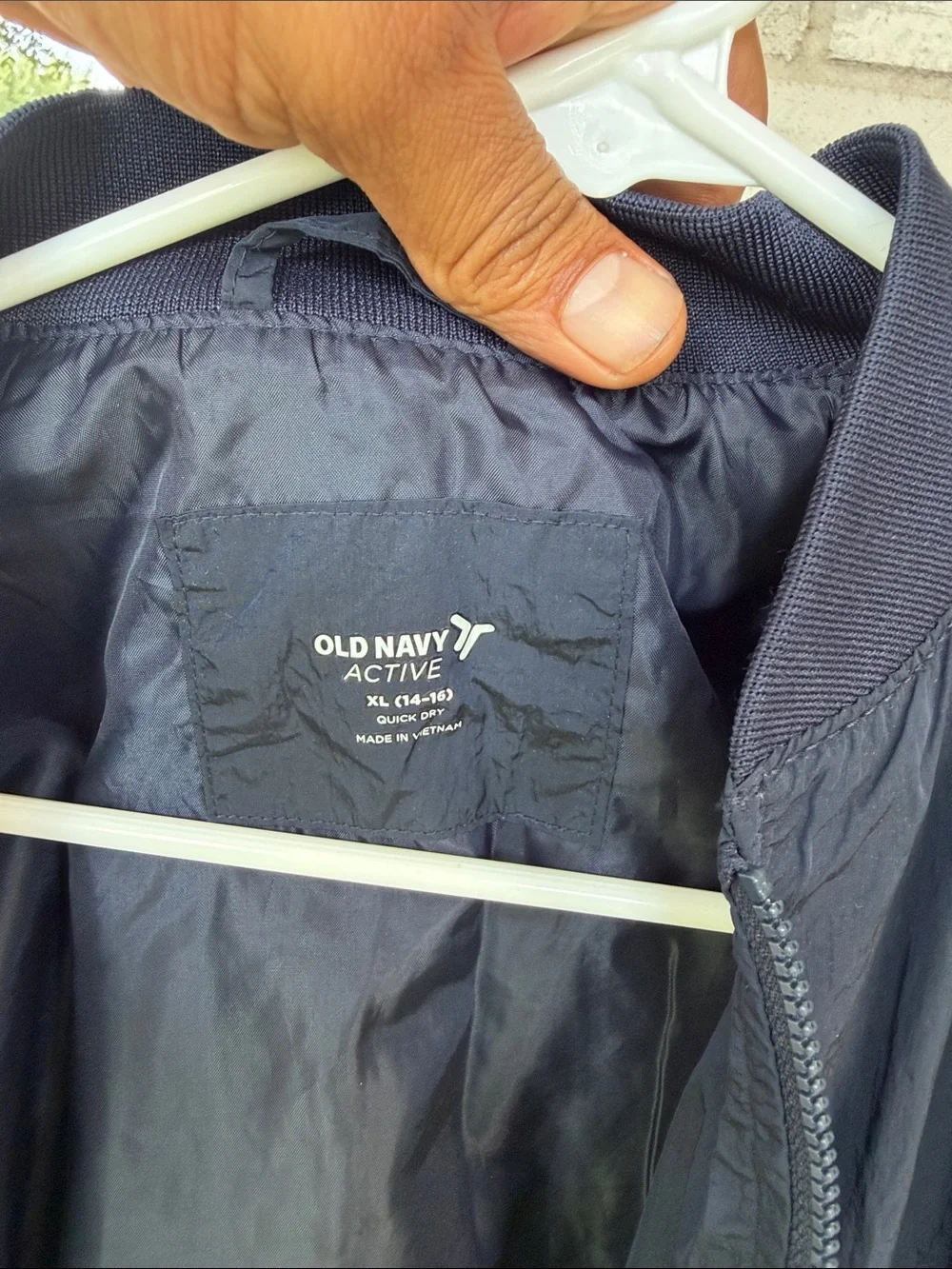 Old Navy Men's Dark Navy Bomber Jacket with Striped Trim